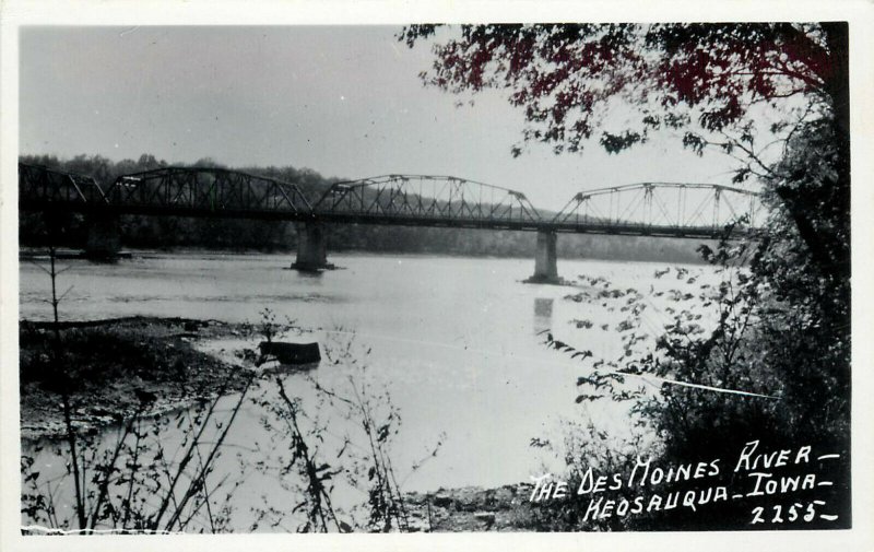 RPPC Postcard Trestle Bridge Across Des Moines River Keosaqua IA 2255 Van Buren