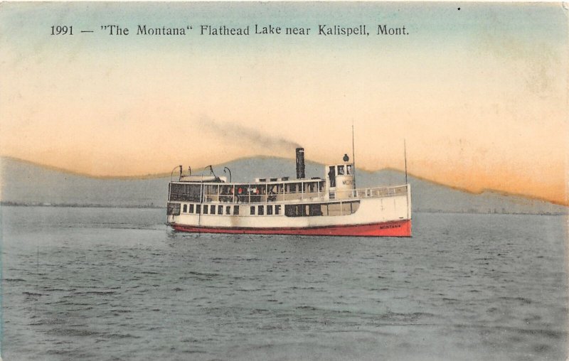 F48/ Kalispell Montana Postcard c1910 Montana Flathead Lake Boat