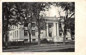 Clinton Iowa~Public Library~Large Trees in Front~c1905 B&W Postcard