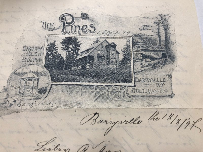 Vtg 1897 Lot of 2 THE PINES Shohola Glen Barryville New York Letterhead Envelope