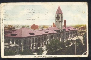 DENVER COLORADO UNION RAILROAD DEPOT TRAIN STATION VINTAGE POSTCARD 1907