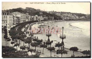 Old Postcard San Sebastian Paseo Playa De La Concha