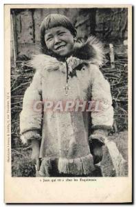 Old Postcard Polar Jean laughs among the Eskimos