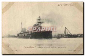 Old Postcard Boat War Admiral Aube Saint Nazaire Cruiser Breastplate leaving ...