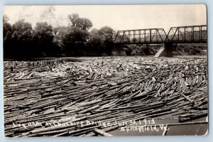 Springfield VT Postcard RPPC Photo Log Dam At Cheshire Bridge 1913 Antique