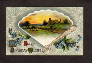 Vintage With Best Birthday Wishes Greetings Postcard Purple Flowers