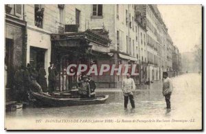 Postcard Ancient Floods of Paris January 1910 passing boat from the Rue Saint...