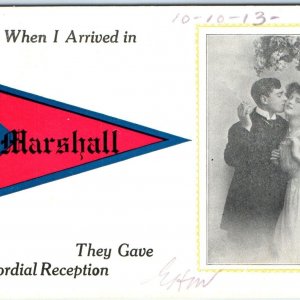 c1910s Arrived Marshall Man & Woman Smoking Cigarettes Kissing Postcard A64