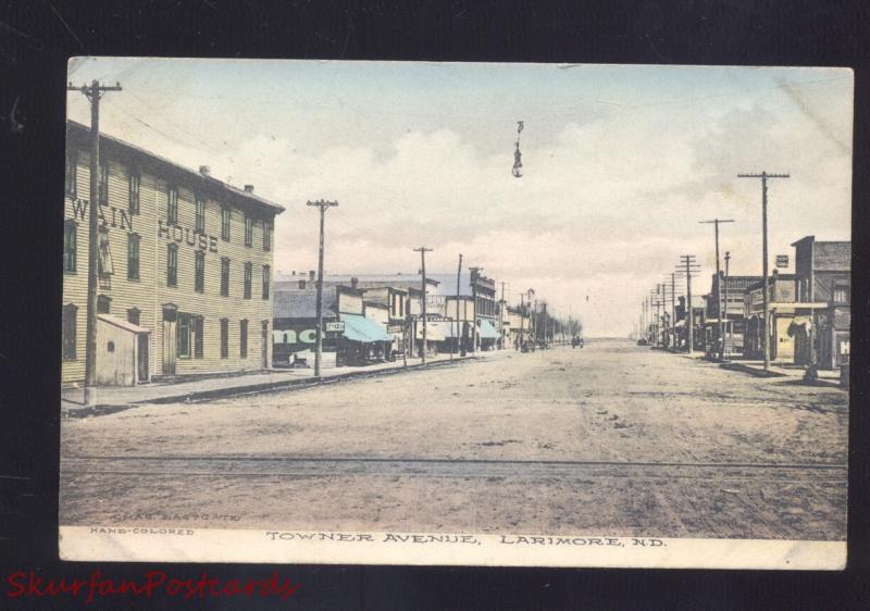 LARIMORE NORTH DAKOTA DOWNTOWN TOWNER AVENUE STREET SCENE OLD POSTCARD