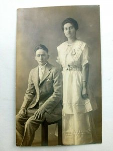 Vintage Postcard Portrait Man & Woman Formal Dress