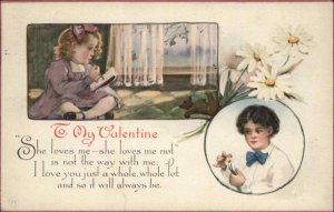 Valentine Little Boy Writes to Little Girl c1910 Vintage Postcard