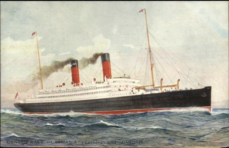 Cunard Line Steamship RMS Carmania & Carona c1910 Postcard