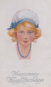 Blue Rubber Bath Hat Fashion Antique Happy Birthday Greetings Postcard