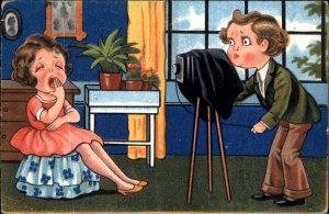 NETHERLANDS Yawning Girl Portrait Old Camera Photographer ART DECO Postcard