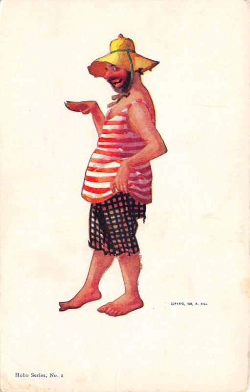 R HillHobo SeriesBeach Bum in Straw HatBathing Beauty Pose1905