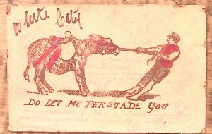 1905 STUBBORN MULE DO LET ME PERSUADE YOU ROMANCE HUMOR LEATHER POSTCARD P2539