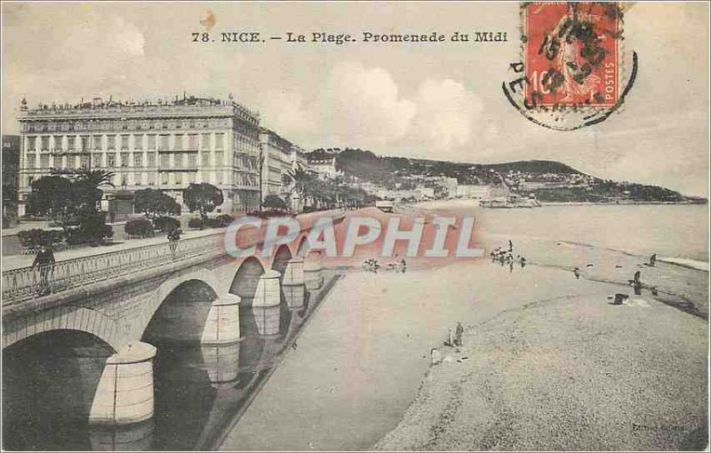 Nice Old Postcard The Beach Promenade du Midi