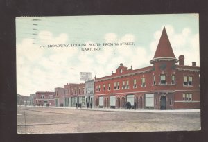 GARY INDIANA DOWNTOWN BROADWAY STREET SCENE VINTAGE POSTCARD 1917