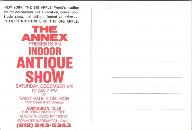 Indoor Antique Show St Paul's Church Skyline Twin Towers New York Postcard