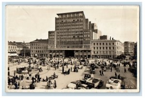 c1940's View Of Folketeateret Sqaure Oslo Norway RPPC Photo Vintage Postcard 