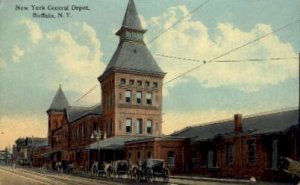 New York Central Depot, Buffalo, NY, USA Railroad Train Depot writing on back...