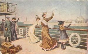 Artist impression 1907 Ladies Fashion Steamship Art Farewell La Savoie Havre 996