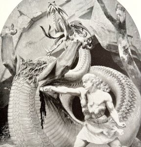 Siefried Slaying The Dragon Print Victorian 1894 Mythological Art DWT2