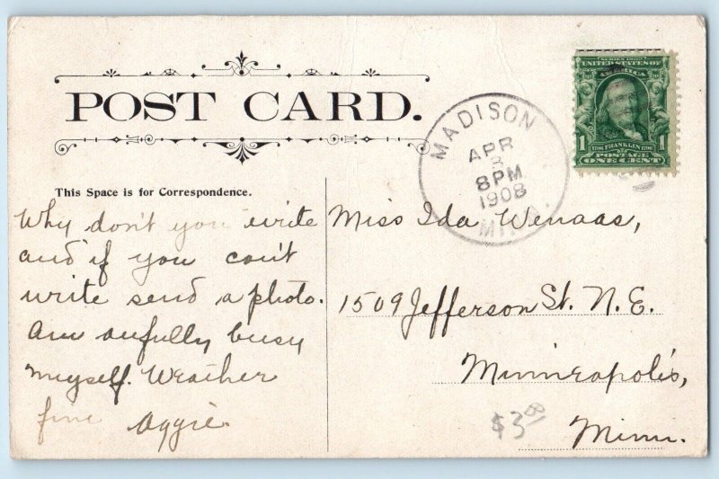 Madison Minnesota MN Postcard Carnegie Library Exterior Building c1908 Vintage