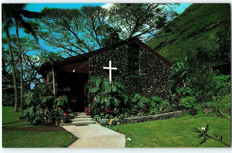 Hawaii Waioli Chapel Tea Room Youngster's Salvation Army Lava Rock Wall Postcard