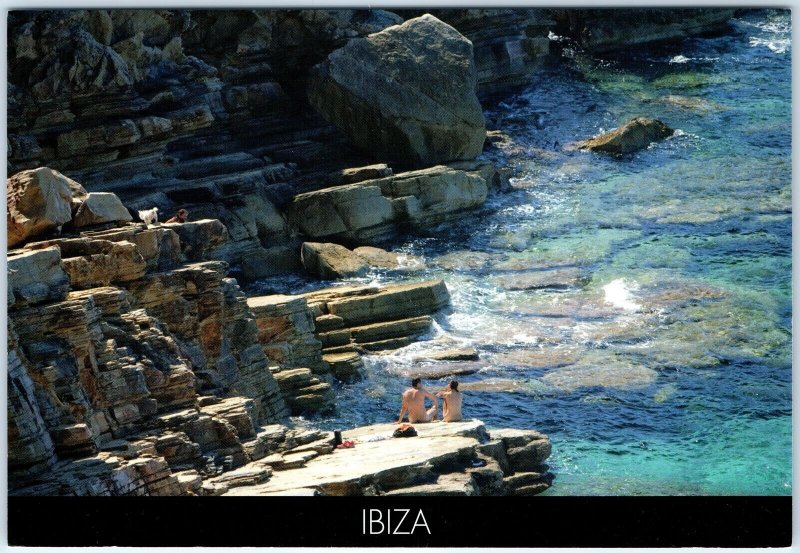 2011 Ibiza Spain Playa Punta Galera Rocky Beach Nude Sunbathers Sea Lg PC M28