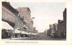 Sioux Falls South Dakota Phillips Ave Street Scene Antique Postcard K21627