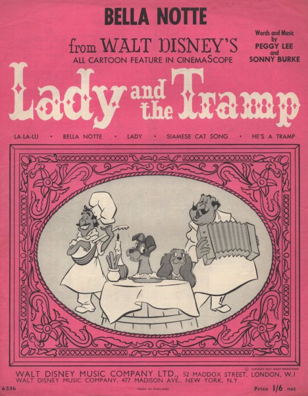 Walt Disney Lady & The Tramp 1950s Sheet Music