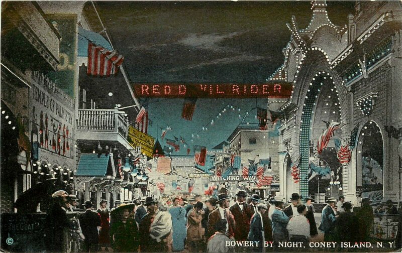 c1910 Postcard; Bowery by Night, Coney Island NY Amusement Park, Unposted