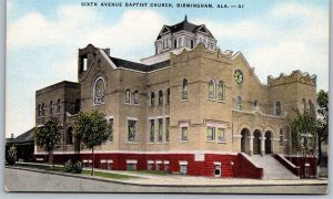 Vtg Birmingham Alabama AL Sixth Avenue Baptist Church 1940s Linen View Postcard