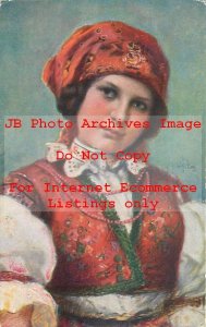 Native Ethnic Culture Costume, Czech Republic Woman with Red Scarf & Vest