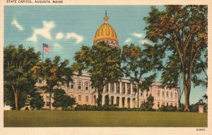 Vintage Postcard State Capitol Historical Building Landmark Augusta Maine Loring