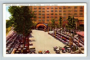 Chicago IL, Edgewater Beach Hotel, Beach Walk, Vintage Illinois Postcard 