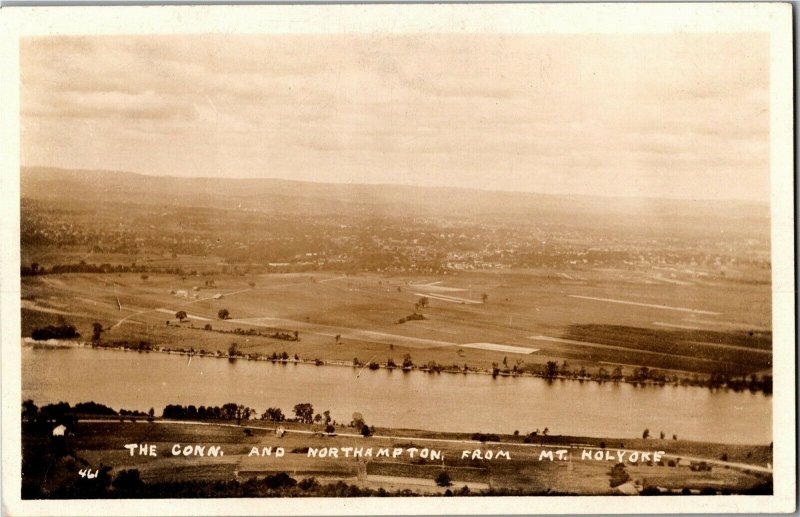 RPPC Connecticut River and Northampton MA from Mt Holyoke Vintage Postcard I26