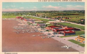 Vintage Postcard 1920's A Busy Day At Municipal Airport Cleveland Ohio OH