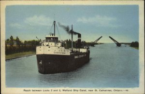 Welland Ship Canal Near St. Catharines Ontario SHIP SASKATOON Postcard