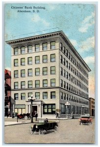 1917 Citizen's Bank Building Facade Classic Cars Street Aberdeen SD Postcard