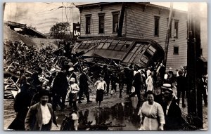 Postcard RPPC c1915 Erie Pennsylvania Mill Creek Flood Trolley Car *Read Back*