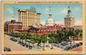 1947 Courthouse Square Showing City Hall Tampa Terrace Hotel FL Posted Postcard