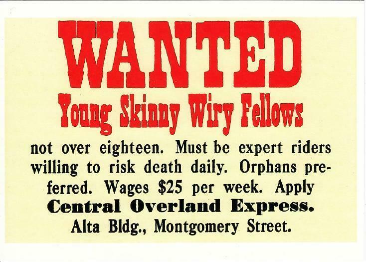 Pony Express Want Ad Young Skinny Wiry Fellows Repro Postcard