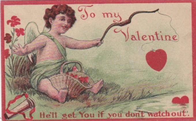 Valentine's Day Cupid Fishing With Red Heart