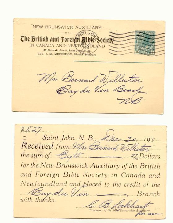 British Foreign Bible Society Canada Newfoundland Canada Postal Stationery, 2...