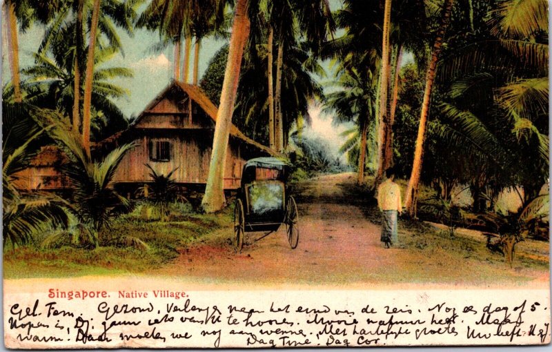 Singapore Native Village Vintage  Postcard 09.59