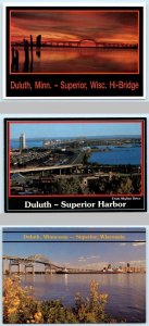 3 Postcards DULUTH - SUPERIOR HARBOR, MN - WI ~ Sunset HI BRIDGE Freighter 4x6