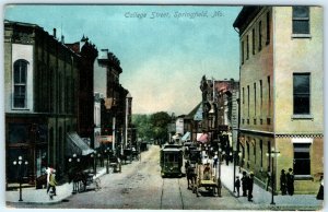 1911 Springfield, MO College Street Litho Photo Postcard Downtown Main St A29