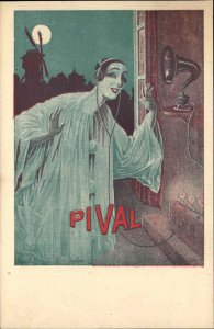 Radio Pierrot Clown Wireless Headphones  PIVAL Art Nouveau c1910 Postcard